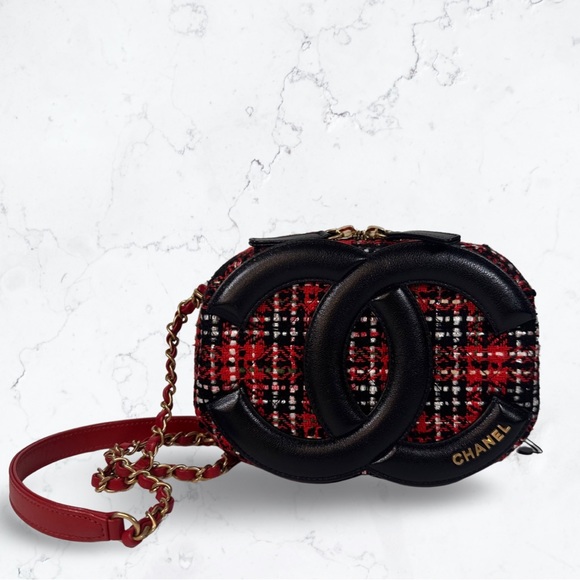 CHANEL Handbags - Chanel Tweed Camera Bag Red Black CC